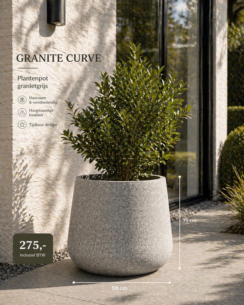 Moderne plantenpot van granietlook- Diverse maten, Tuin en Terras, Ophalen, G, G, Rond