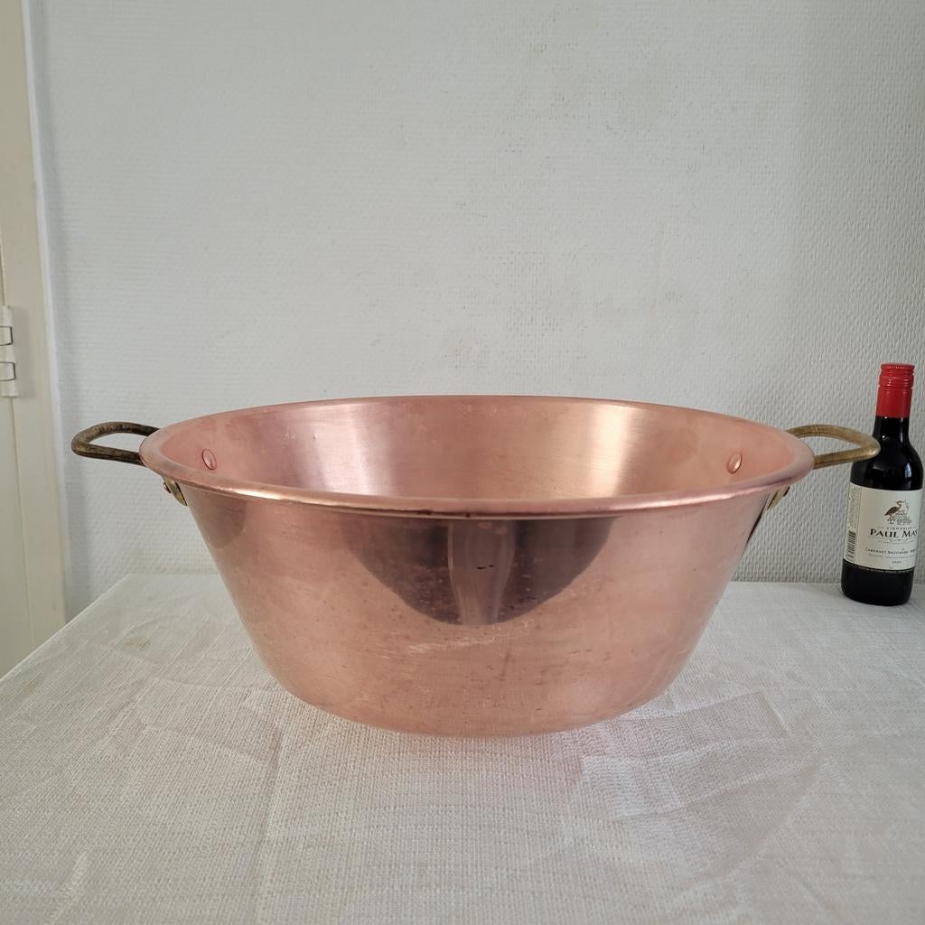 Franse koperen jampan pan confiturepan confiturenpan 01, Ophalen of Verzenden, Gebruikt, Overige materialen, Koekenpan of Braadpan