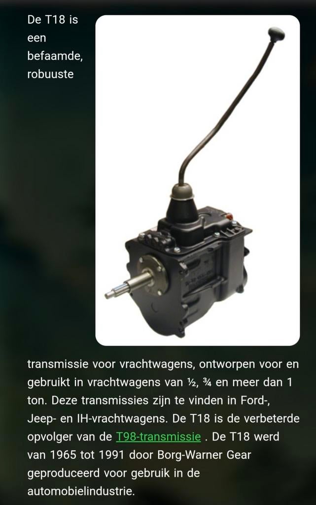 Jeep T18 Versnellingsbak., Ophalen, Gebruikt, Jeep