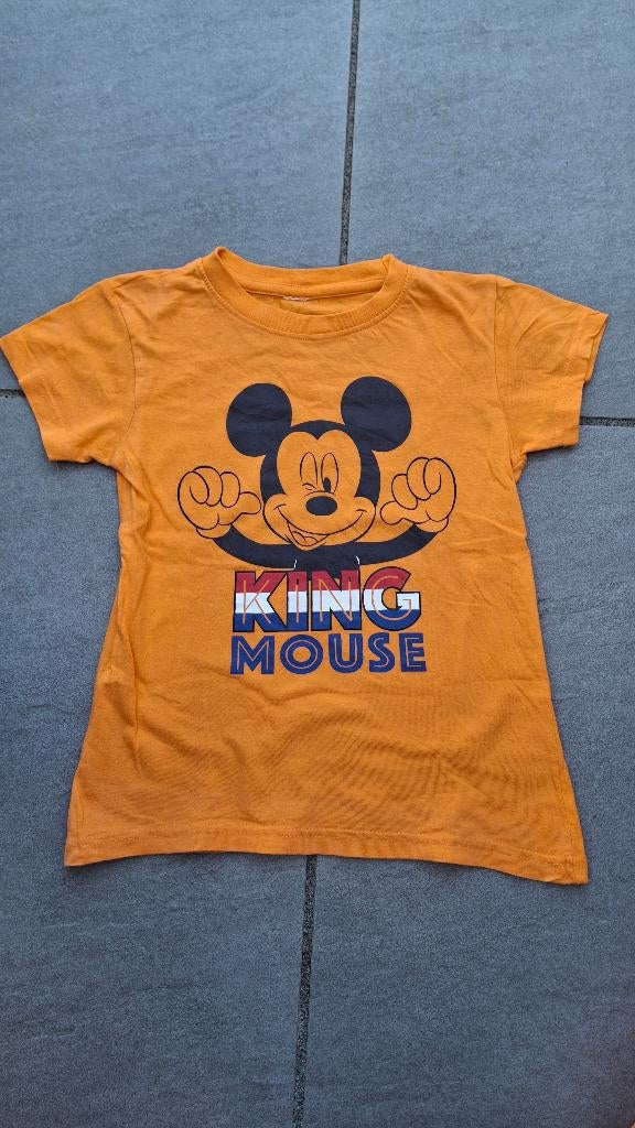 Koningsdag oranje tshirt Mickey mouse 110-116, Jongen of Meisje, Ophalen of Verzenden, Zo goed als nieuw, Shirt of Longsleeve