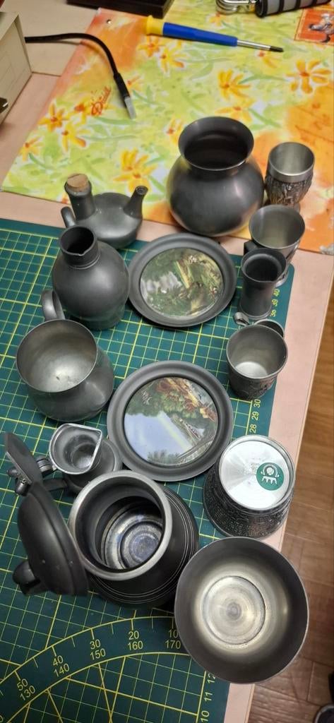 Vintage Tinnen Set - 15 Stuks Diverse Tinnen Voorwerpen, Antiek en Kunst, Ophalen