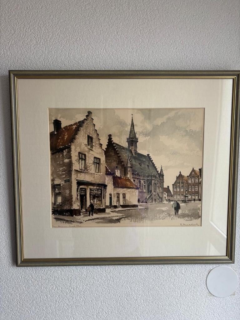 Stadsgezicht Schilderij Gesigneerd A. Heuvelman, Antiek en Kunst, Kunst | Schilderijen | Klassiek, Ophalen