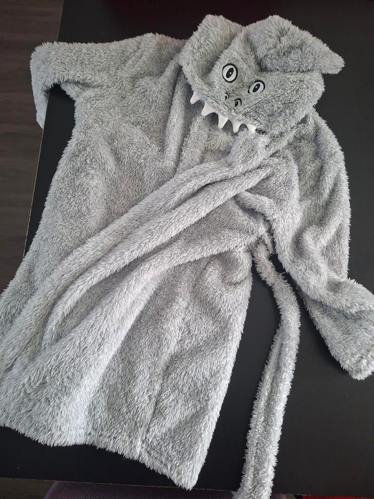 Grijze badjas met capuchon en monstergezicht, Ophalen of Verzenden