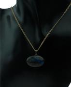 Labradoriet edelsteen 14k gouden vintage ketting hanger, Verzenden, Goud, Hanger, Met edelsteen