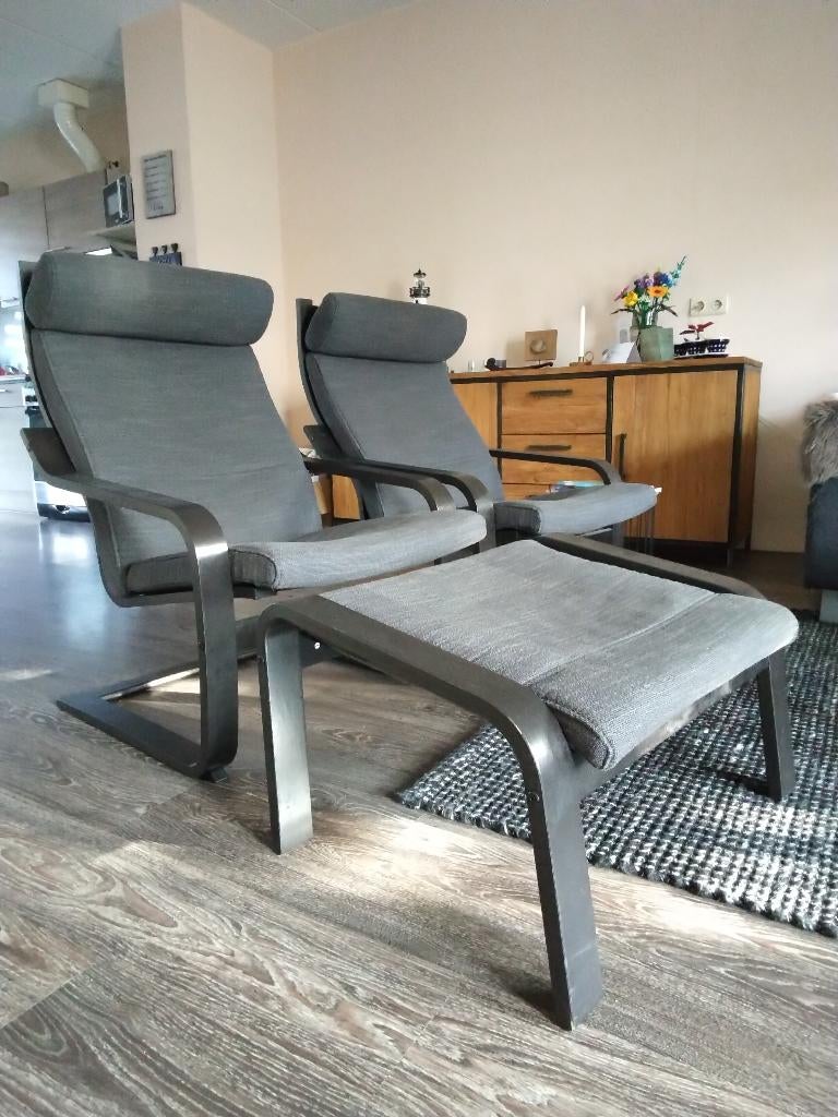 Poang fauteuils & voetenbank, Huis en Inrichting, Fauteuils, Ophalen, Gebruikt, 75 tot 100 cm, Stof