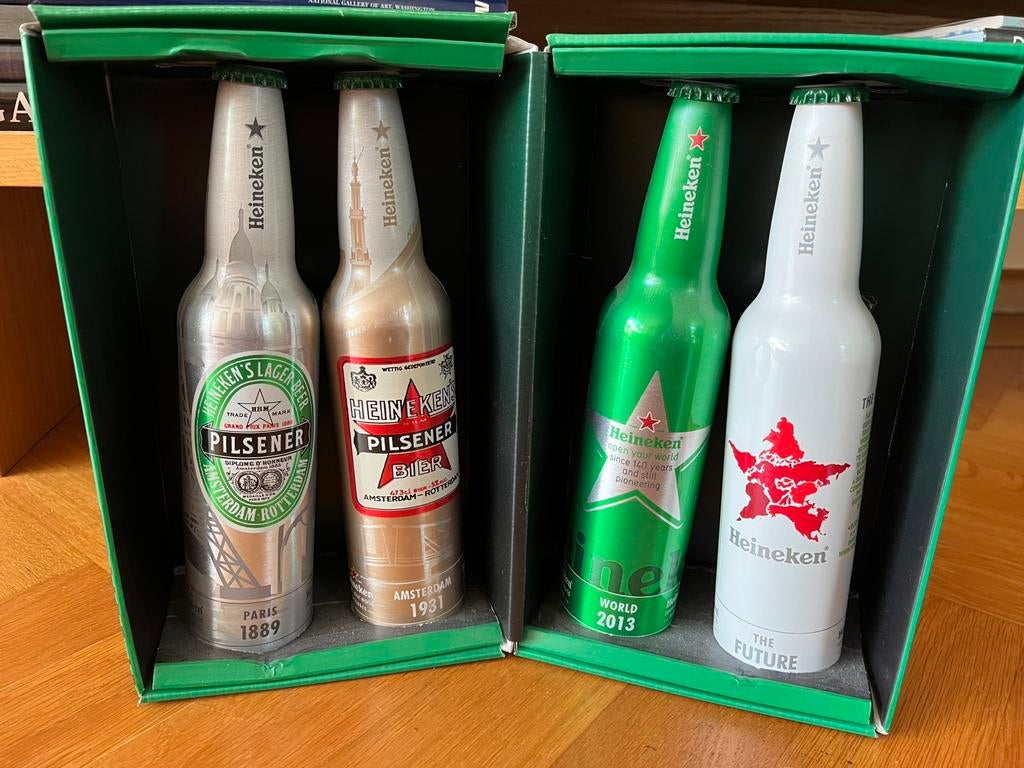 Heineken open your world aluminium bottles - collectors item, Ophalen, Zo goed als nieuw, Flesje(s), Heineken