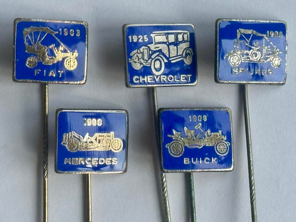5 Blauwe Emaille speldjes Automerken Mercedes Buick Fiat, Ophalen of Verzenden, Gebruikt, Merk, Speldje of Pin
