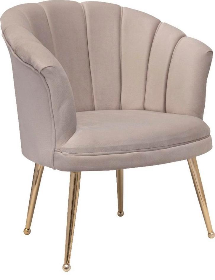 Richmond Fauteuil Schelp Model - Beige Velours, Huis en Inrichting, Fauteuils, Zo goed als nieuw, Metaal, Stof, 75 tot 100 cm