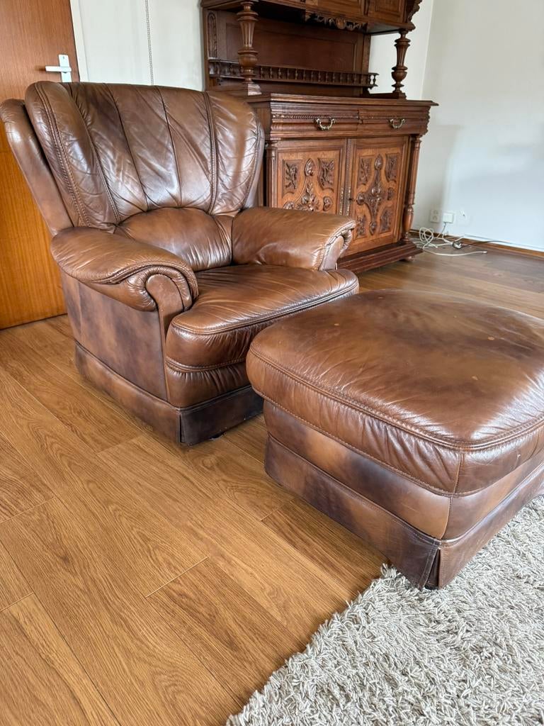 Vintage leren Fauteuil, Ophalen, Leer
