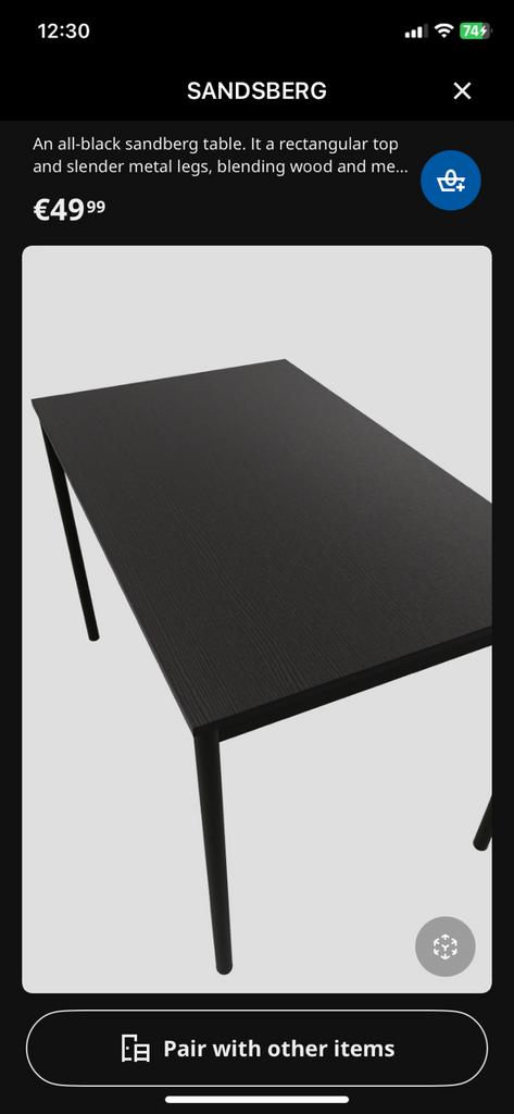 IKEA SANDSBERG tafel zwart 110x67 cm, 100 tot 150 cm, Zo goed als nieuw, Metaal, Rechthoekig