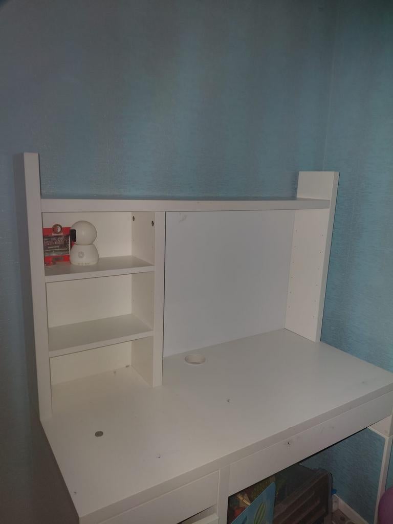 IKEA Micke Bureau met Opzetstuk - Wit, Opzetstuk, Gebruikt, Ophalen of Verzenden, IKEA