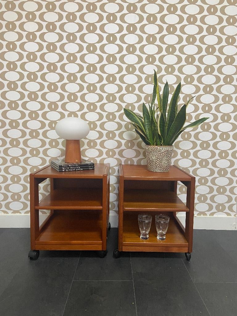 Set van 2 vintage Deense nachtkastjes/bijzettafels, Ophalen, Gebruikt, Minder dan 45 cm, Minder dan 55 cm