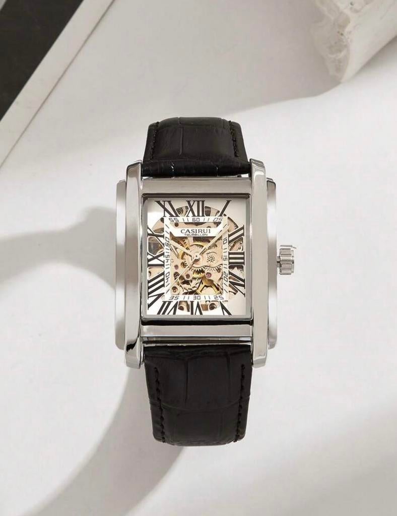 CASIRUI Tourbillon Automatisch Horloge Heren - Luxe Vierkant, Overige merken, Leer, Staal, Verzenden
