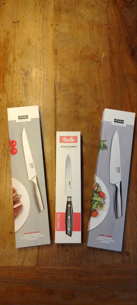 Nieuwe Kuhn Rikon & Fissler keukenmessen te koop, Ophalen, Nieuw, Rvs of Chroom, Los bestek
