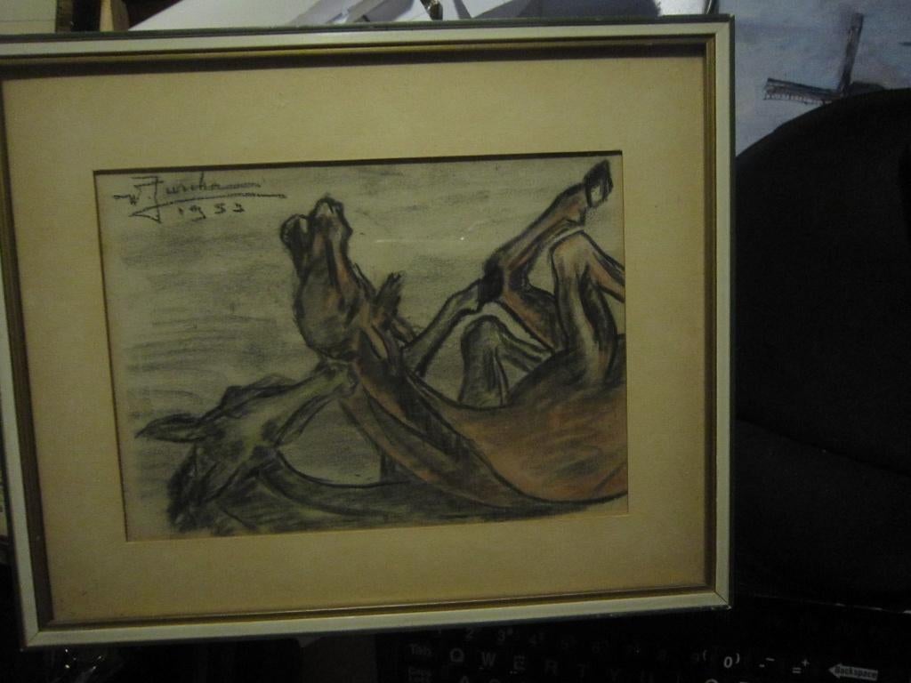 Kleuren pastel van ZURCHER, met liggende paarden, Antiek en Kunst, Kunst | Litho's en Zeefdrukken, Ophalen