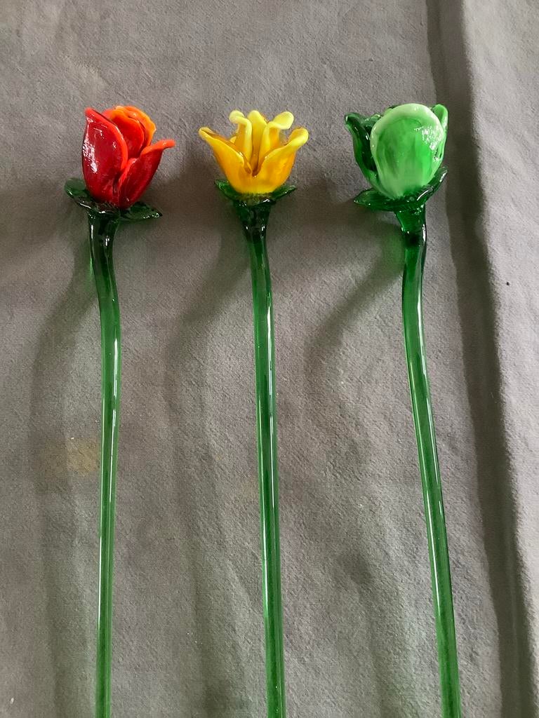 Glazen rozen (3 stuks) - Decoratieve bloemen. Murano, Ophalen of Verzenden