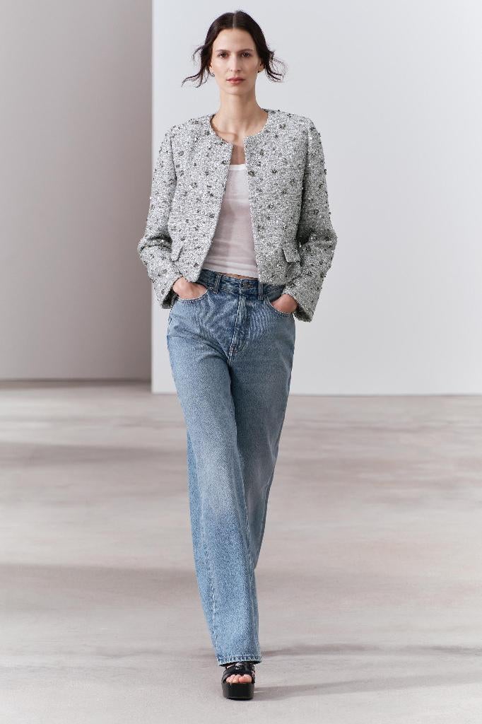 Zara tweed jasje grijs pailletten M nieuw, Maat 38/40 (M), Verzenden, Zara, Nieuw