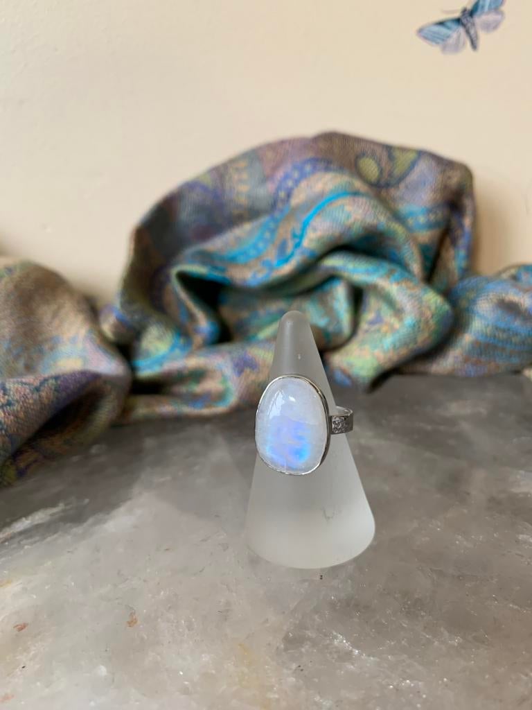 Maansteen regenboog geluk beschermt intuïtie balans harmonie, Sieraden, Tassen en Uiterlijk, Ringen, Wit, Nieuw, Ophalen of Verzenden