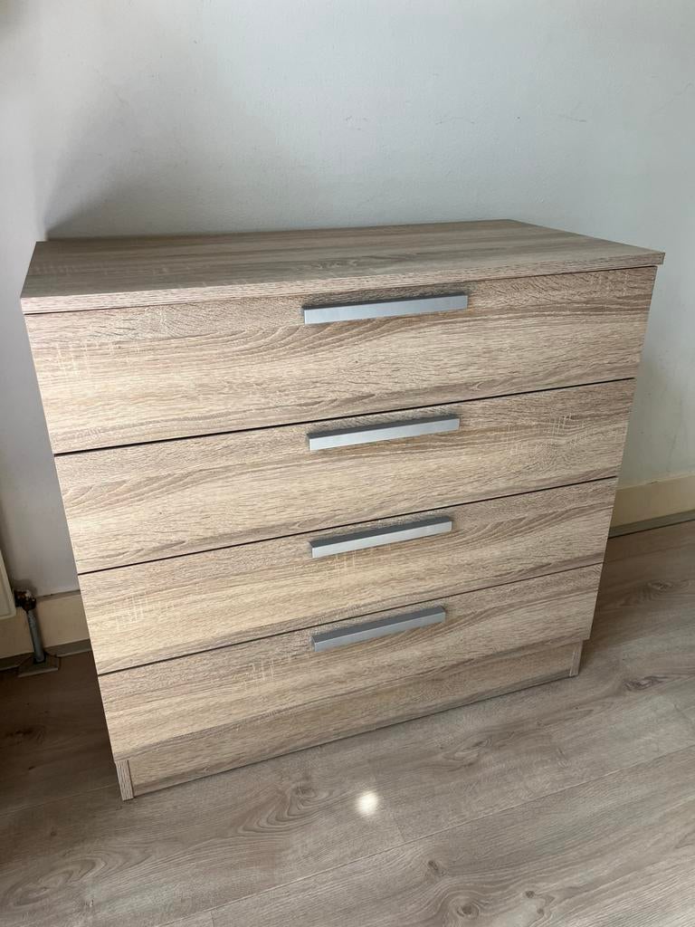 Commode met 4 laden - Houten look, Huis en Inrichting, Ophalen, Gebruikt, 100 tot 150 cm, 50 tot 100 cm