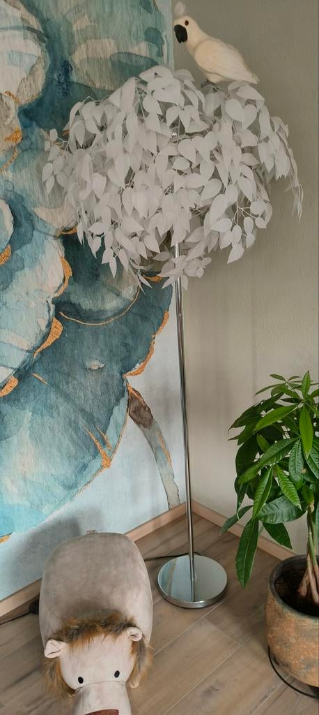 Zeer mooie staande lamp met stoffen blaadjes, Ophalen, Modern, Sfeervol, Zo goed als nieuw, Stof