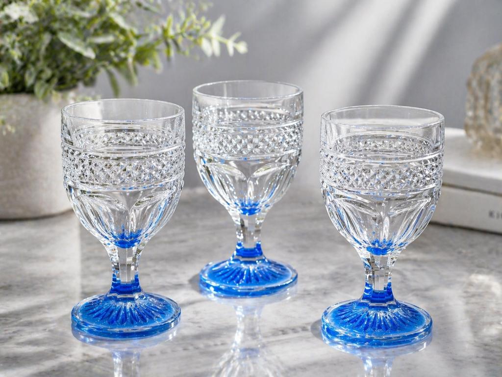 3 Vintage likeurglazen met kobaltblauwe voet, Antiek en Kunst, Antiek | Glas en Kristal, Ophalen of Verzenden