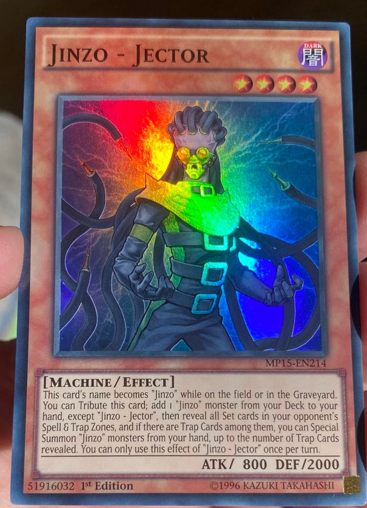 Yu-Gi-Oh! Jinzo - Jector MP15 1st Edition !, Ophalen of Verzenden, Zo goed als nieuw, Losse kaart, Foil