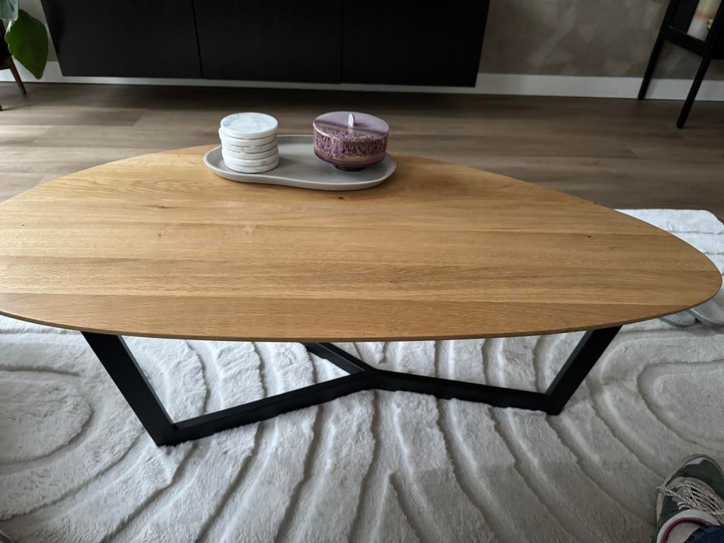 Salontafel eiken kiezelvorm, Ophalen, 100 tot 150 cm, Eikenhout, 50 tot 100 cm