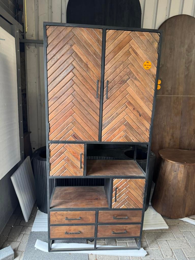 Wandkast mangohout staal 190x90x45 cm, Huis en Inrichting, Ophalen, Met deur(en), Overige materialen, Nieuw