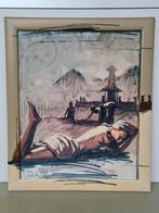 Nico Vrielink grote kunstdruk geschilderde lijst 73,5x87,5cm, Ophalen