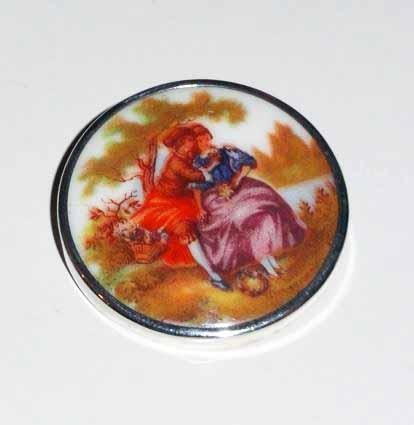 Broche Zilver Porselein Romantisch Tafereel Hanger Speld, 4 tot 7 cm, Verzenden, Zo goed als nieuw, Zilver