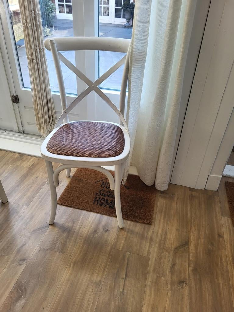 Stoel cross rieten zitting, Huis en Inrichting, Stoelen, Ophalen, Gebruikt, Riviera maison, Wit