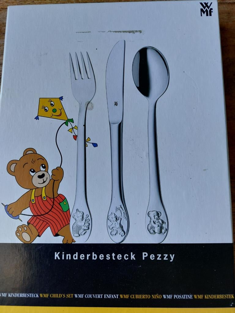 Kinderbestek Pezzy - 4-delig, Ophalen of Verzenden, Zo goed als nieuw, Rvs of Chroom, Vaatwasserbestendig
