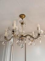 Antieke kroonluchter met glazen pegels, Huis en Inrichting, Lampen | Kroonluchters, Ophalen, Gebruikt, Glas