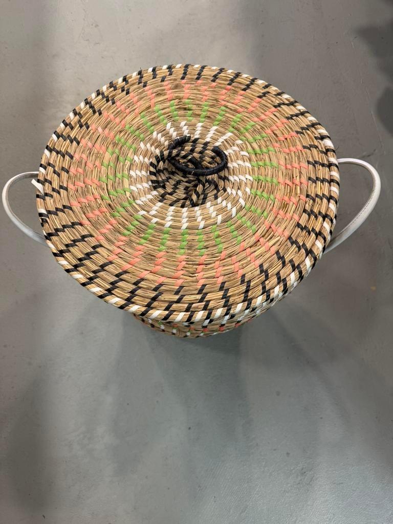 Grote rieten mand met deksel 60cm boho wasmand, Ophalen, Gebruikt, Mand, Onbekend