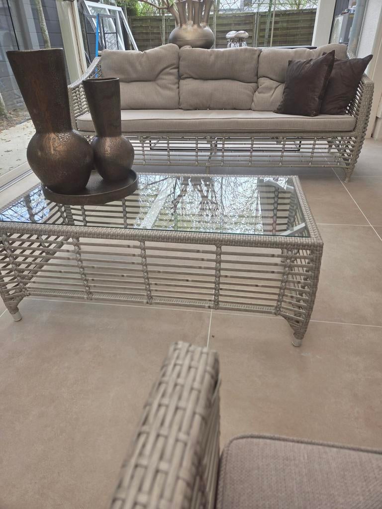 Loungeset manifesto Ortello beige bank ,2 fauteuil 1 tafel, Ophalen, Zo goed als nieuw, 110 cm of meer, 100 cm of meer