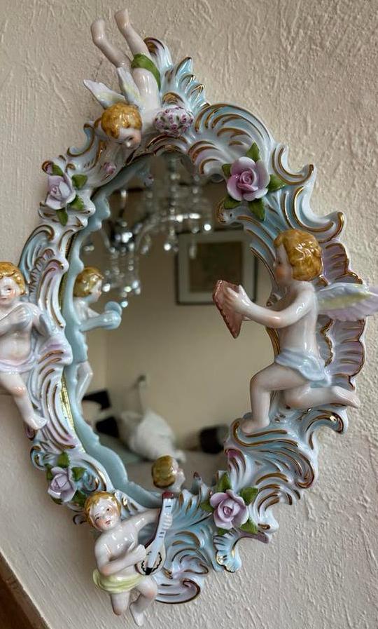 Saksisch dresden spiegel 40 lang 30 breedte gesigneerd, Antiek en Kunst, Antiek | Porselein, Verzenden