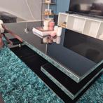 Zwarte glazen salontafel met chroom 140x80, Huis en Inrichting, Tafels | Salontafels, Ophalen, Gebruikt, 100 tot 150 cm, 50 tot 100 cm