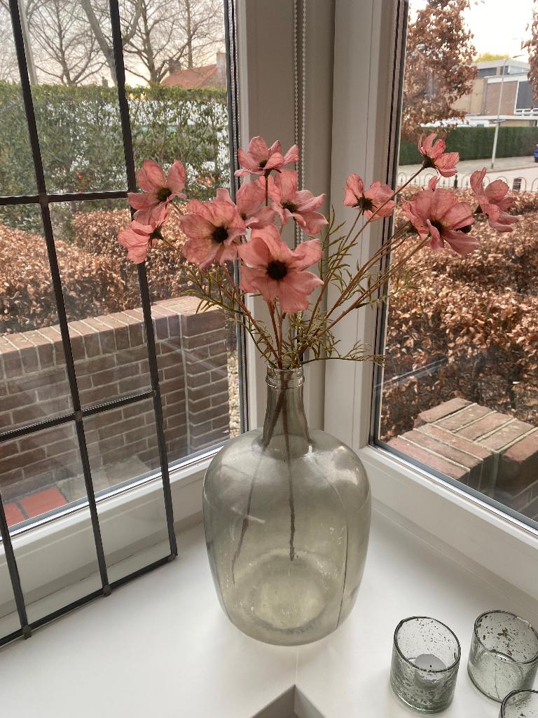 Gist fles / landelijke vaas , prachtige kleur met zijde !, Huis en Inrichting, Woonaccessoires | Vazen, Zo goed als nieuw, Groen