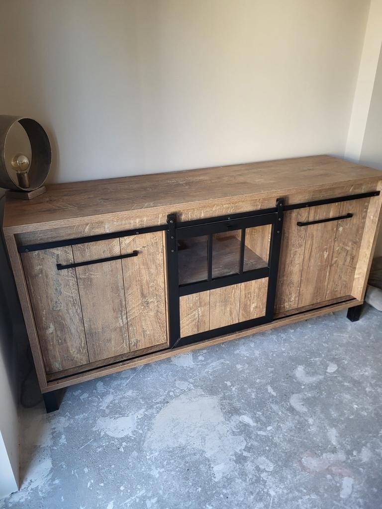 Industriële dressoir kast met schuifdeur, Ophalen, 150 tot 200 cm, Zo goed als nieuw, Industrieel