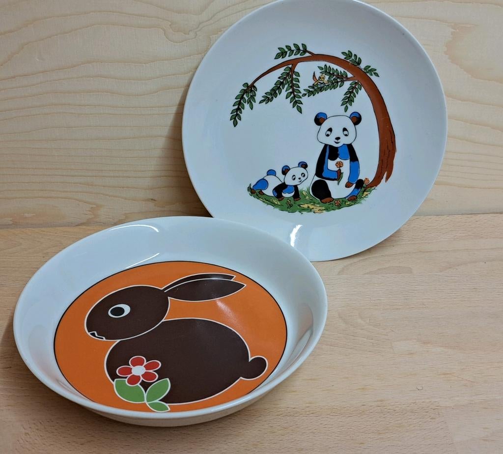 Retro diep- en ontbijtbord - setje, Ophalen of Verzenden