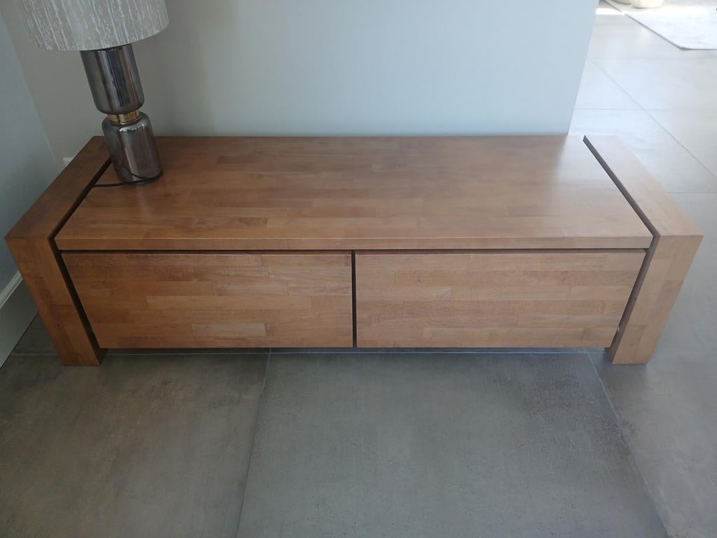 Walnoten hout strak tv meubel met rvs buis, Huis en Inrichting, Kasten | Televisiemeubels, Ophalen, 25 tot 50 cm, Minder dan 100 cm