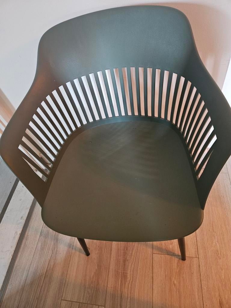 4 Groene Stoelen met Zwarte Leren Kussentjes, Ophalen, Gebruikt, Overige kleuren, Vier