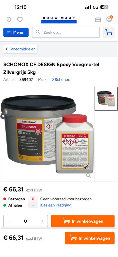 SCHÖNOX CF DESIGN Epoxy Voegmortel Zilvergrijs 5kg, Minder dan 5 liter, Ophalen of Verzenden, Nieuw, Grijs