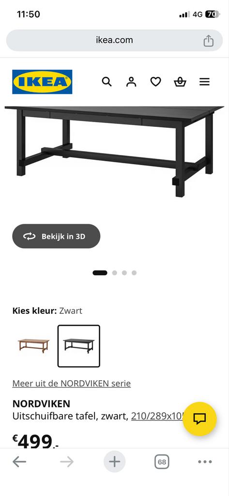 IKEA NORDVIKEN uitschuifbare eettafel, zwart, Ophalen, Gebruikt, 100 tot 150 cm, 200 cm of meer