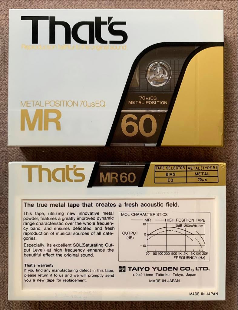 Zeldzaam NOS That’s MR60 METAL cassettebandjes MR 60 RARE IV, 2 t/m 25 bandjes, Ophalen of Verzenden, Taiyo Yuden Co., LTD., Nieuw in verpakking