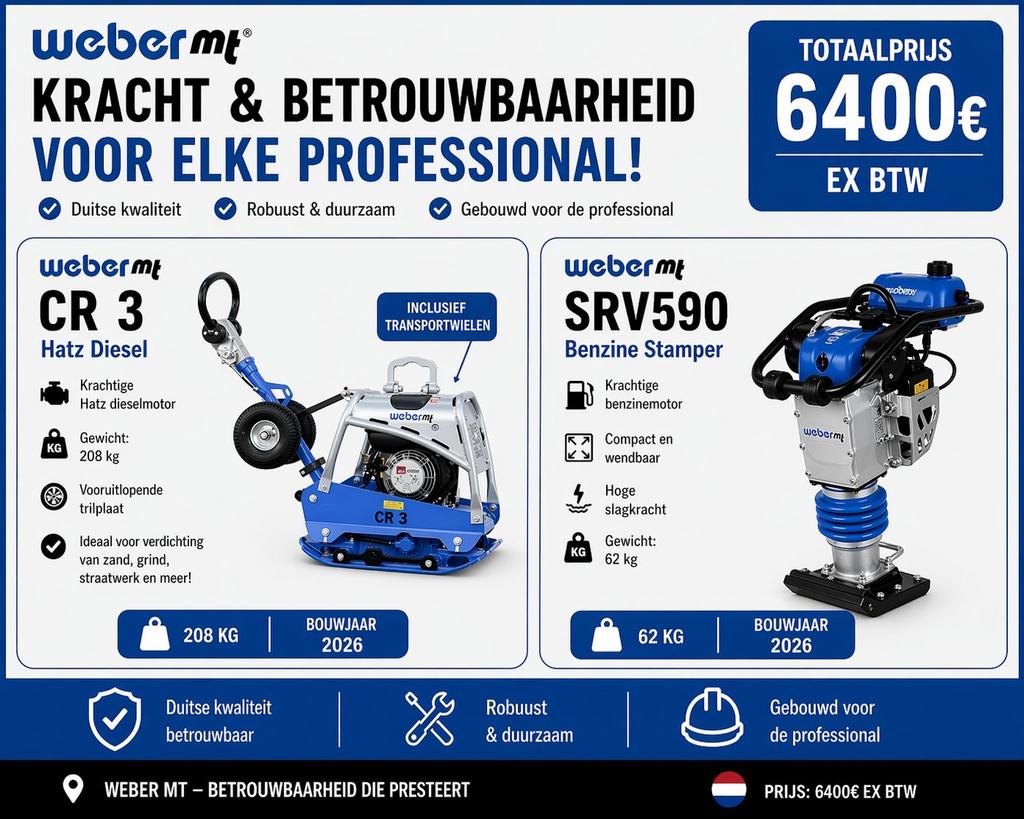 Weber MT CR 3 Diesel Trilplaat & SRV590 Benzine Stamper, Ophalen