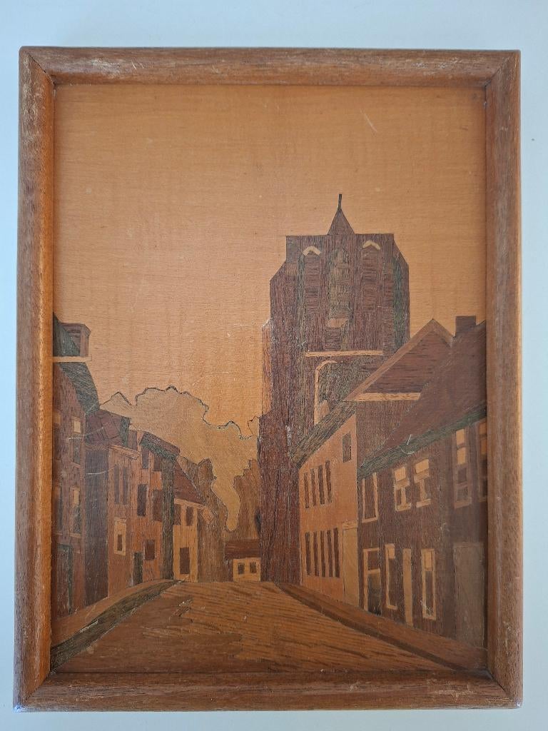 Houten inleg schilderijtje Olle Grieze, Minder dan 50 cm, Gebruikt, Overige typen, Ophalen of Verzenden