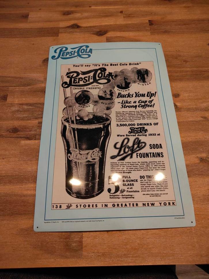 Vintage Pepsi-Cola reclamebord - "The Best Cola Drink", Verzamelen, Merken en Reclamevoorwerpen, Gebruikt, Reclamebord, Ophalen of Verzenden