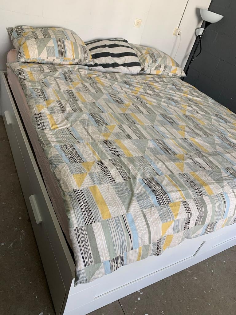 180x200 cm bed (matress + bed frame + slated base), Ophalen, Gebruikt, Wit, Tweepersoons