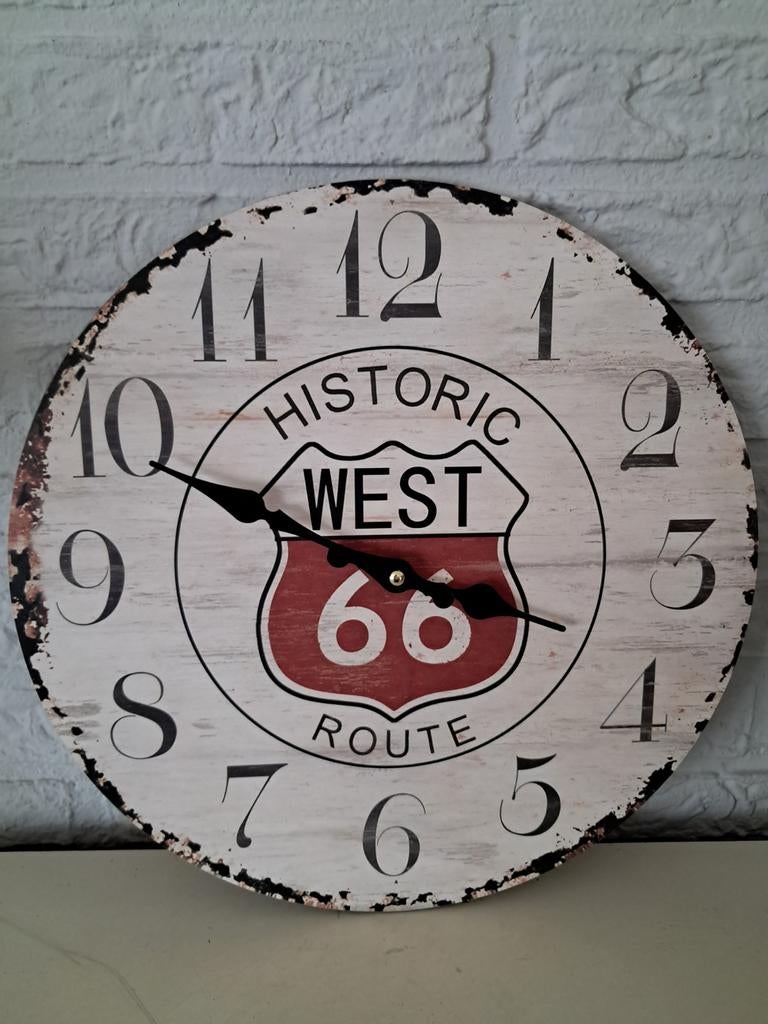 Historic Route 66 West clock nieuw in verpaking op baterij, Ophalen of Verzenden, Nieuw